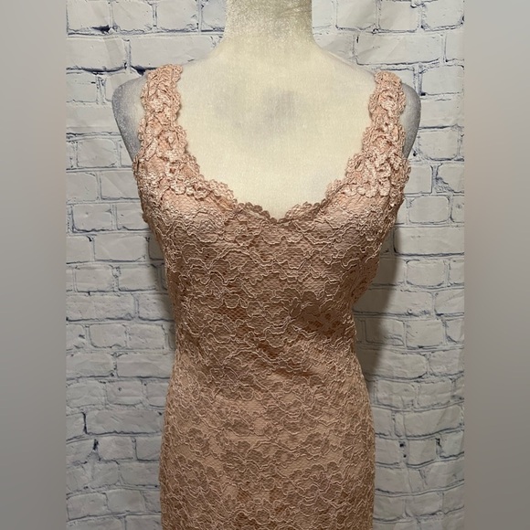 80s/90s Vintage Expo Nite Light Pink Lace Body Con Dress Size 10 - Picture 2 of 6